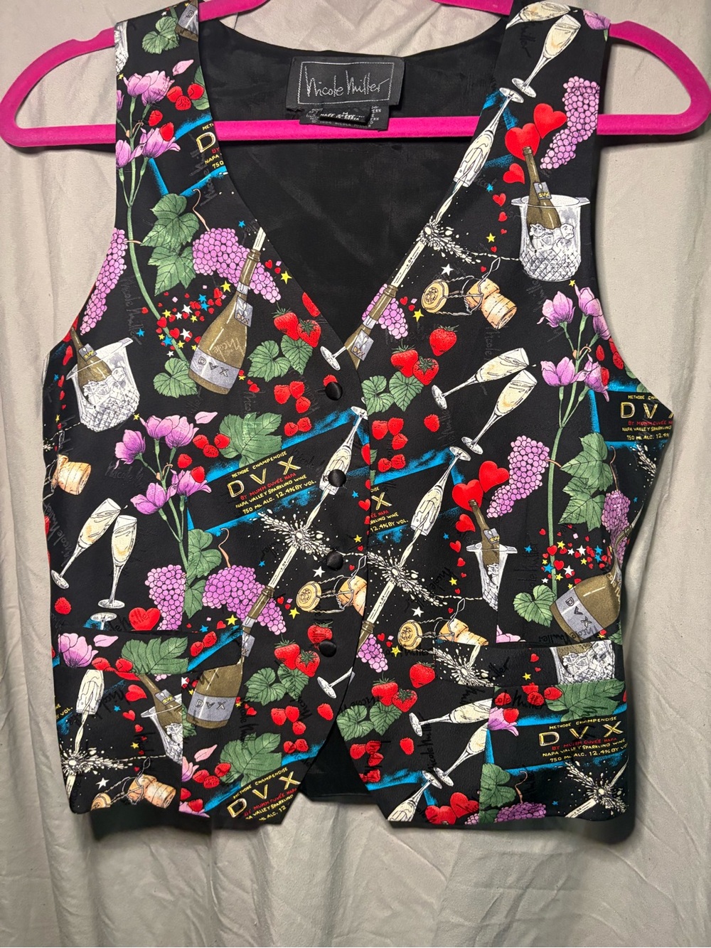 Nicole Miller Black Sparkling Cocktail Print Vest size met
